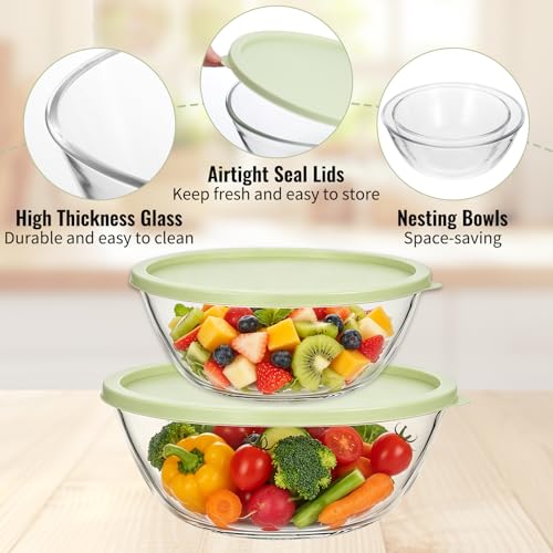 Set de 2 tazones grandes de vidrio con tapa 5QT y 3QT miniatura 3
