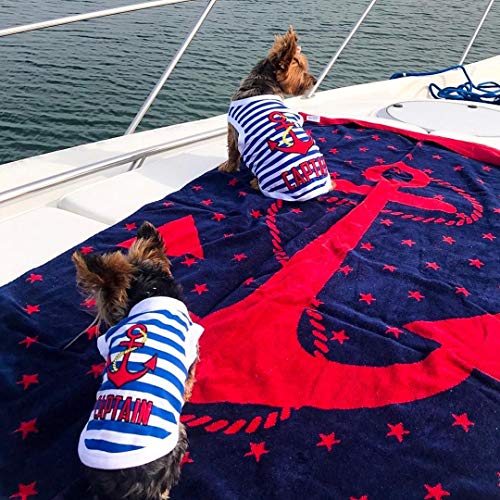 Parisian Pet Dog Summer Clothes | 'Captain' Funny Dog Tshirt With Embroidery Pattern, Size S #TOP3