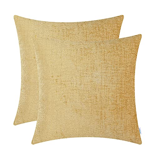 CaliTime Pack of 2 Cozy Throw Pillow Covers Cases for Couch Sofa Home Decoration Solid Dyed Soft Chenille 40cm X 40cm Gold