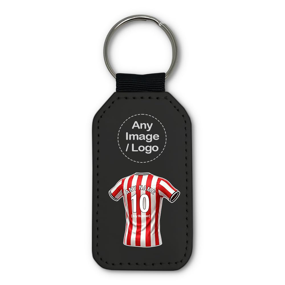 UNIGIFT Personalised Gift - Sheffield Red Fan Black Rectangle Keyring (Red and White Stripes Football Jersey Design) Custom Name Keychain - Steel City S2 Club