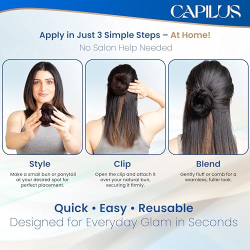 Image of Capilus Clip In Hair Buns - Natural Human Hair Messy Juda Bun Hair Extension - Indian made Donut Scrunchies (Natural Black)
