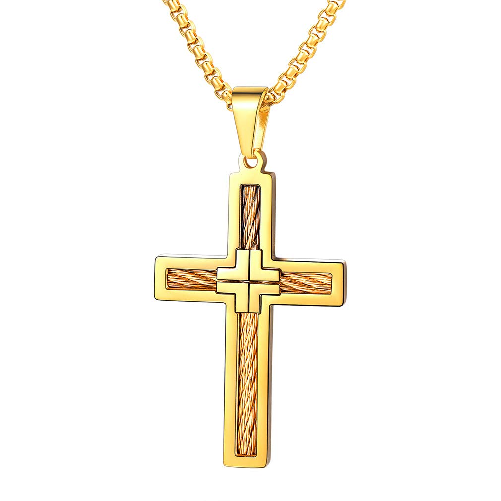 FaithHeart Collar Cruz Acero Inoxidable 316L Hombres Mujeres Colgante Crucifijo Cristiano Religioso de Protección para Familias Regalo Rezo Oración