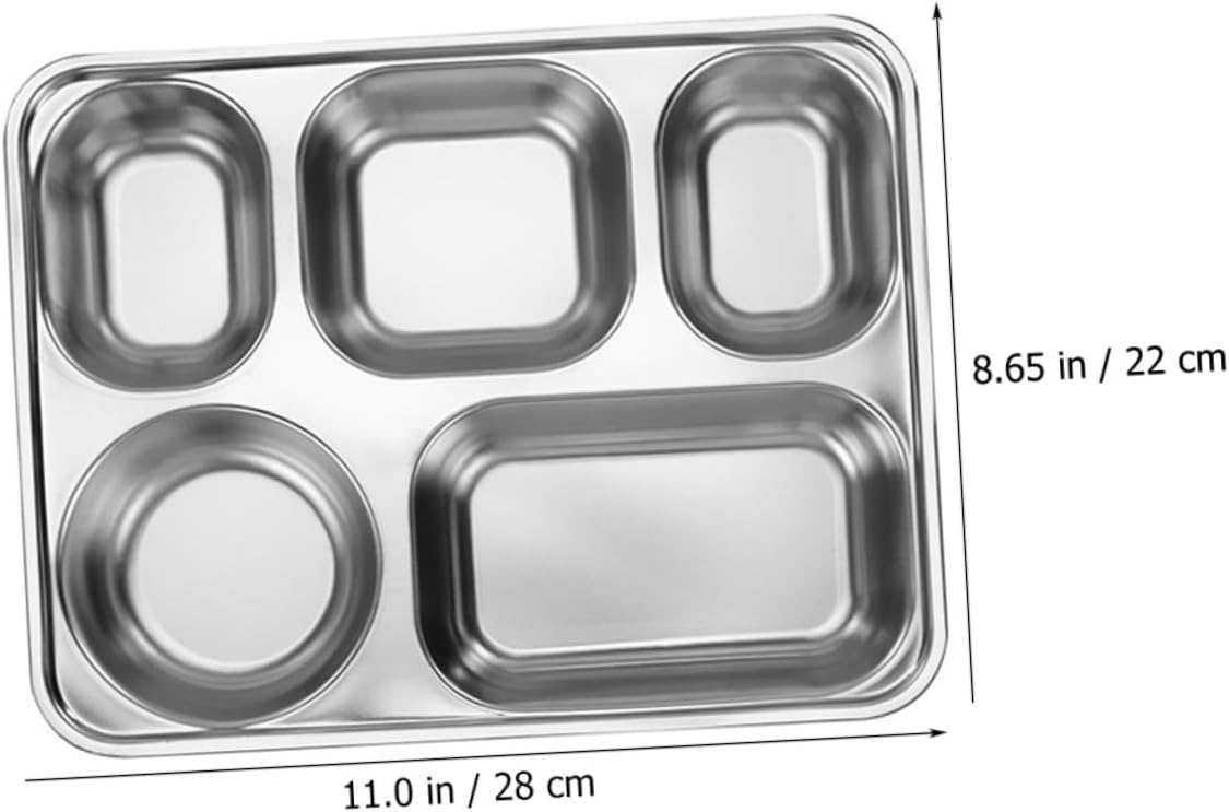 LABRIMP 3pcs Stainless Steel Divided Lunch Rectangular Cafeteria Plates for Meals Food Containers for School Camping and Buffets