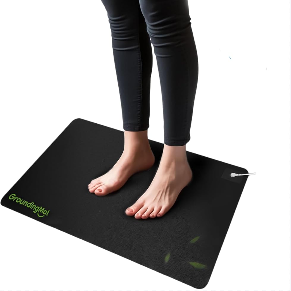 Grounding Mat for Sleep, Energy, Pain Relief, Inflammation, Balance, Anti-Slip PU Leather Grounding Mattress with Grounding Cord, Conductive Carbon