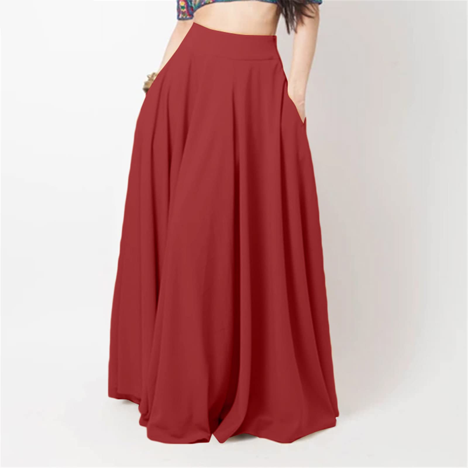 Gonne lunghe in vita alta da donna a vita alta con elastico casual in vita lunga
