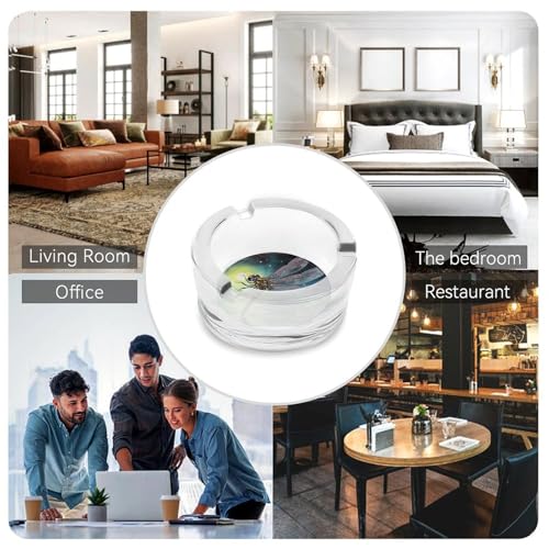 Cendrier rond en verre décoratif motif libellule : cadeau idéal pour la maison
