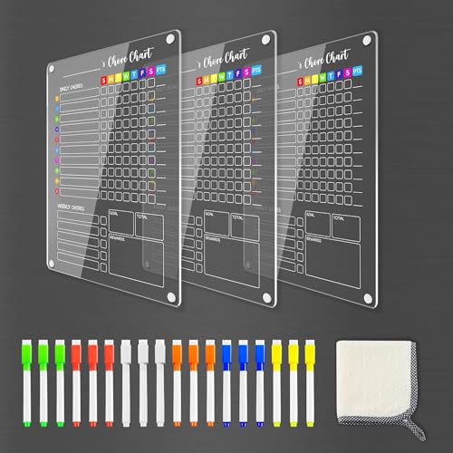 Image of PigPotParty Acrylic Magnetic Chore Chart for Kids, Large 12x16 Inch, 3 Pack