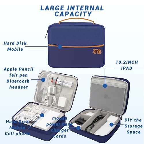 Image of Electronics Organizer,Travel Cord Organizer Pouch,Cable Organizer Bags | Waterproof Electronic Accessories Storage Case for Cables, Cords, Charger, Phone (Three Layer-NavyBlue)