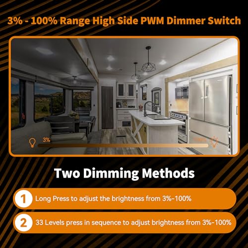 Image of RVZONE Black 12‑24V PWM RV Dimmer Switch for LED Halogen Boat Camper Lights