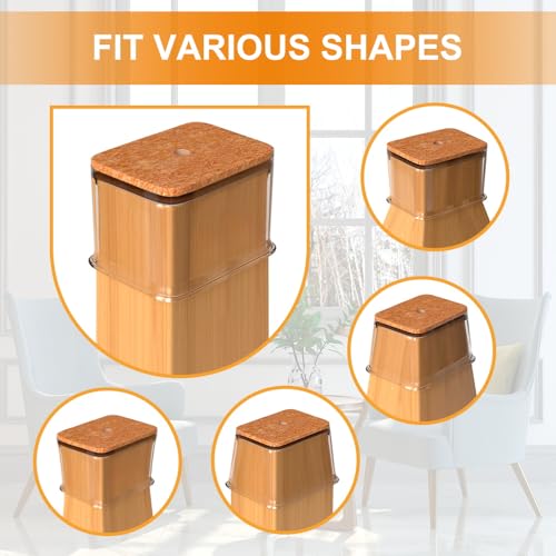24 Pcs Chair Leg Floor Protectors for Hardwood Floors Rectangle Silicone Covers to Protect Wood Tile Floors Felt Pads Furniture Leg Caps Anti-Scratch Reduce Noise Fit Perimeter 3-3/4'' to 4-7/8''