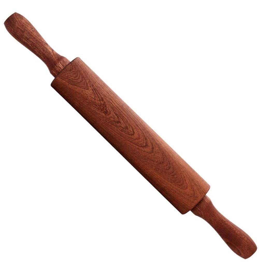 Klassischer Teigroller zum Backen, 48,3 cm lang, Holzteigroller mit Griffen für Brot, Gebäck, Pizza, Fondant, Pastete (Größe: klein)