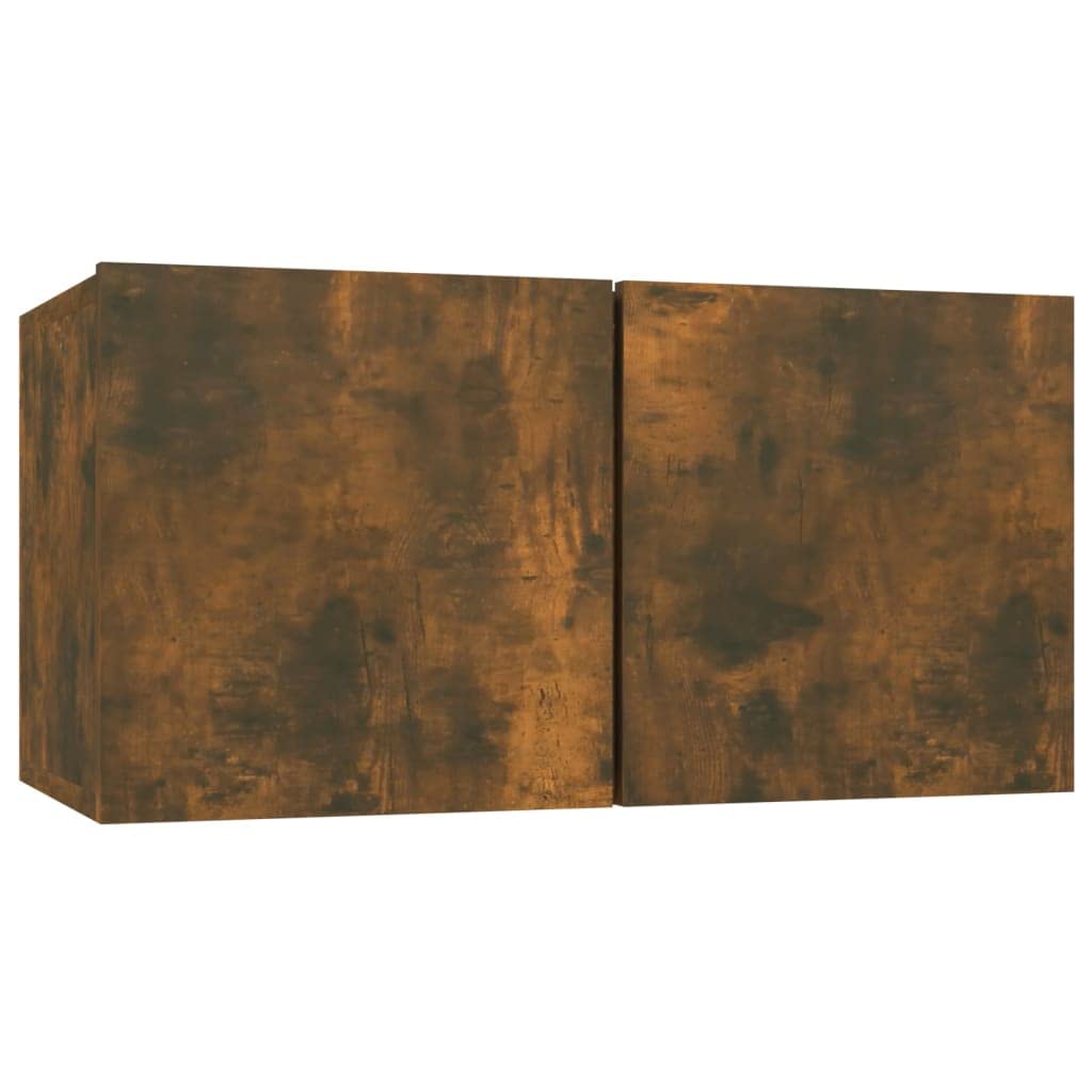 Mobile TV da parete in legno di rovere affumicato, mobile pensile decorativo per TV, con molto spazio per chiavi e blocchi appunti, superficie facile da pulire