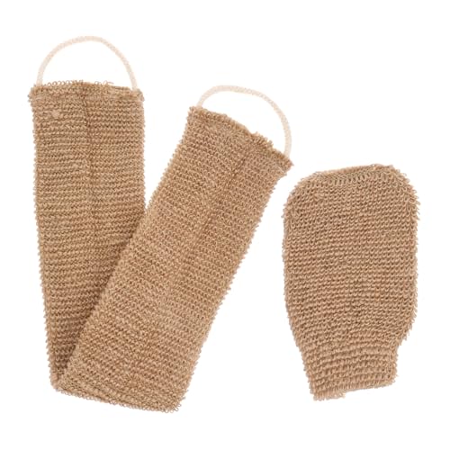 AUTSUPPL 2 piezas Guantes Exfoliantes de Yute con Cinta para Espalda Toalla de Baño Natural para Masaje Corporal y Limpieza Profunda Reutilizables para Ducha y Spa Casa o Viaje