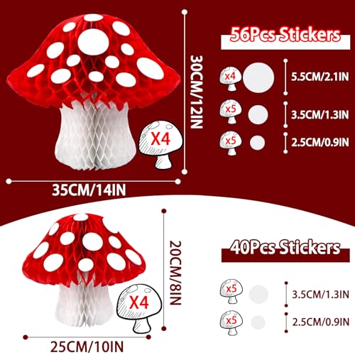 Image of 8PCS Mushroom Honeycomb Decor Mushroom Shaped Tissue Paper Pom Decorations for Jungle Wonderland Themed Birthday Party 3D Mushroom Honeycomb Centerpiece for Fairy Baby Shower Garden Decoration