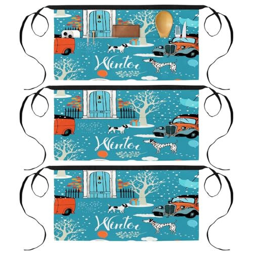Lot de 3 tabliers courts pratiques avec 3 poches pour simplifier le service en bar