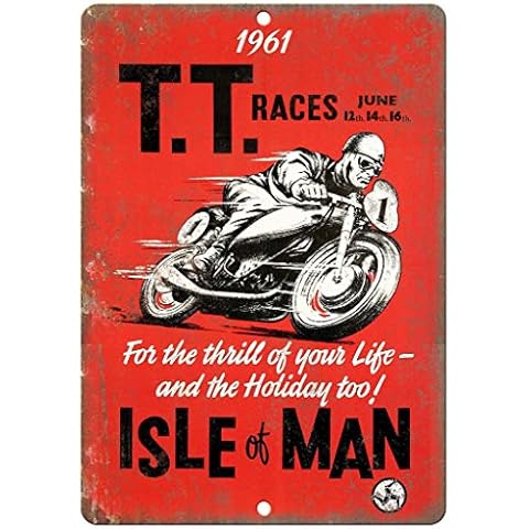 TT Races Isle of Man Motorcycle Tin Sign Vintage Wall Poster Retro Iron Painting Metal Plaque Sheet for Bar Cafe Garage Home Gift Birthday Wedding Cover