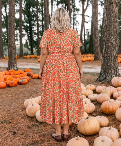 Image of TIYOMI Women Plus Size Dress Boho V Neck Short Sleeve Beach Maxi Dresses Floral /Stripe /Leaves /Lemon XL-5XL