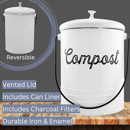 AuldHome-Design-Kitchen-Compost-Bin-for-Countertop-13-Gallon-Composting-Bucket-with-Lid-Includes-3-Charcoal-Filters-White-Enamel AuldHome Design Kitchen Compost Bin for Countertop 13 Gallon Composting Bucket with Lid Includes 3 Charcoal Filters White Enamel