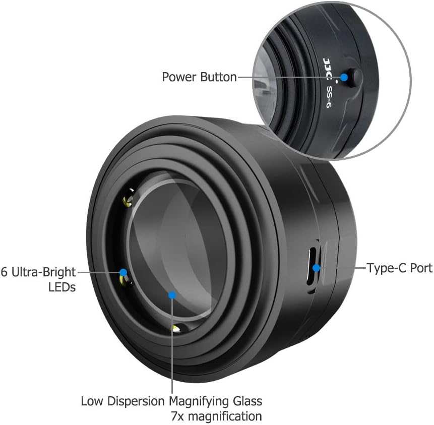 JJC 7X Camera Sensor Loupe Magnifier CCD CMOS Sensor Inspection Device Cleaning Tool with Light for Canon Nikon Sony Fujifilm Panasonic Olympus DSLR Camera/Mirrorless Camera and More