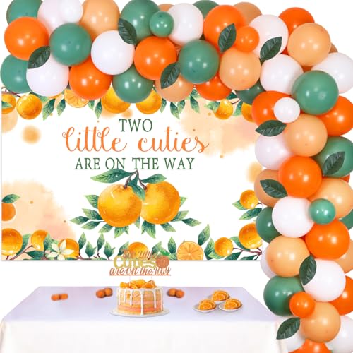 Kit d’arche de ballon orange pour fête révéler le sexe de jumeaux thème tangerine avec arrière-plan