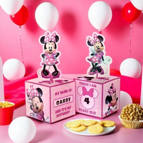 Centros de mesa Minnie Mouse de 8 pulgadas con base tridimensional rosa en pack de 6 4