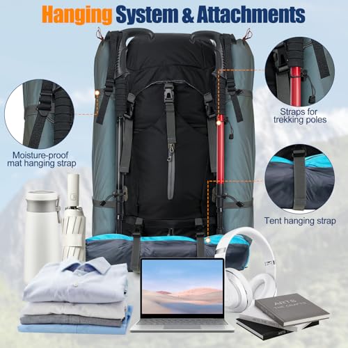 Cozary Sac à Dos Randonnée 70L Anti-Déchirure Imperméable avec Housse Pluie, Système Respirant pour Trekking Camping Randonnée – Image 5