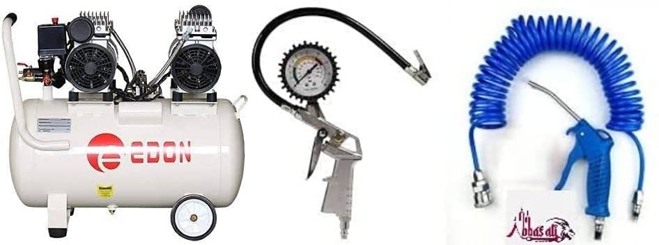 ABBASALI Edon Air Compressor 50l SILENT TWO HEAD ED550*2-50Lwith Air Inflator Guage Kit,Air Duster Gun & Hose