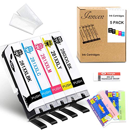 Inncen PGI-280 CLI-281 Compatible Ink cartridges Replacement for Canon 280 281 PGI 280XXL CLI 281XXL for Pixma TR8520 TR7520 TS9120 TS6120 TS6220 TS8120 Printer (5-Pack PGBK Black Cyan Magenta Yellow)