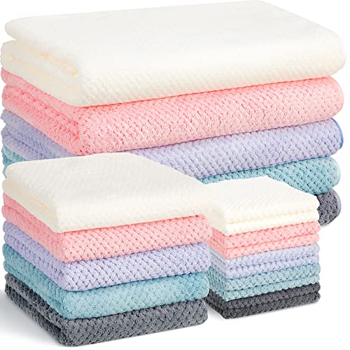 Mixweer 20 Pcs Bath Towel and Washcloths Set for Bathroom Includes 5 Bath Towels 5 Hand Towels 10 Washcloths, Soft Coral Velvet Absorbent Quick Dry for Sports Shower Hotel Spa(Multicolor)