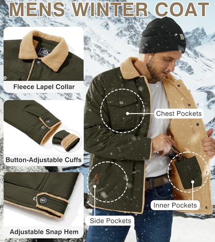 Image of EKLENTSON Men's Winter Jacket Thick Thermal Cotton Warm Fleece Lined Coat Trucker Lapel Work Cargo Jackets for Men