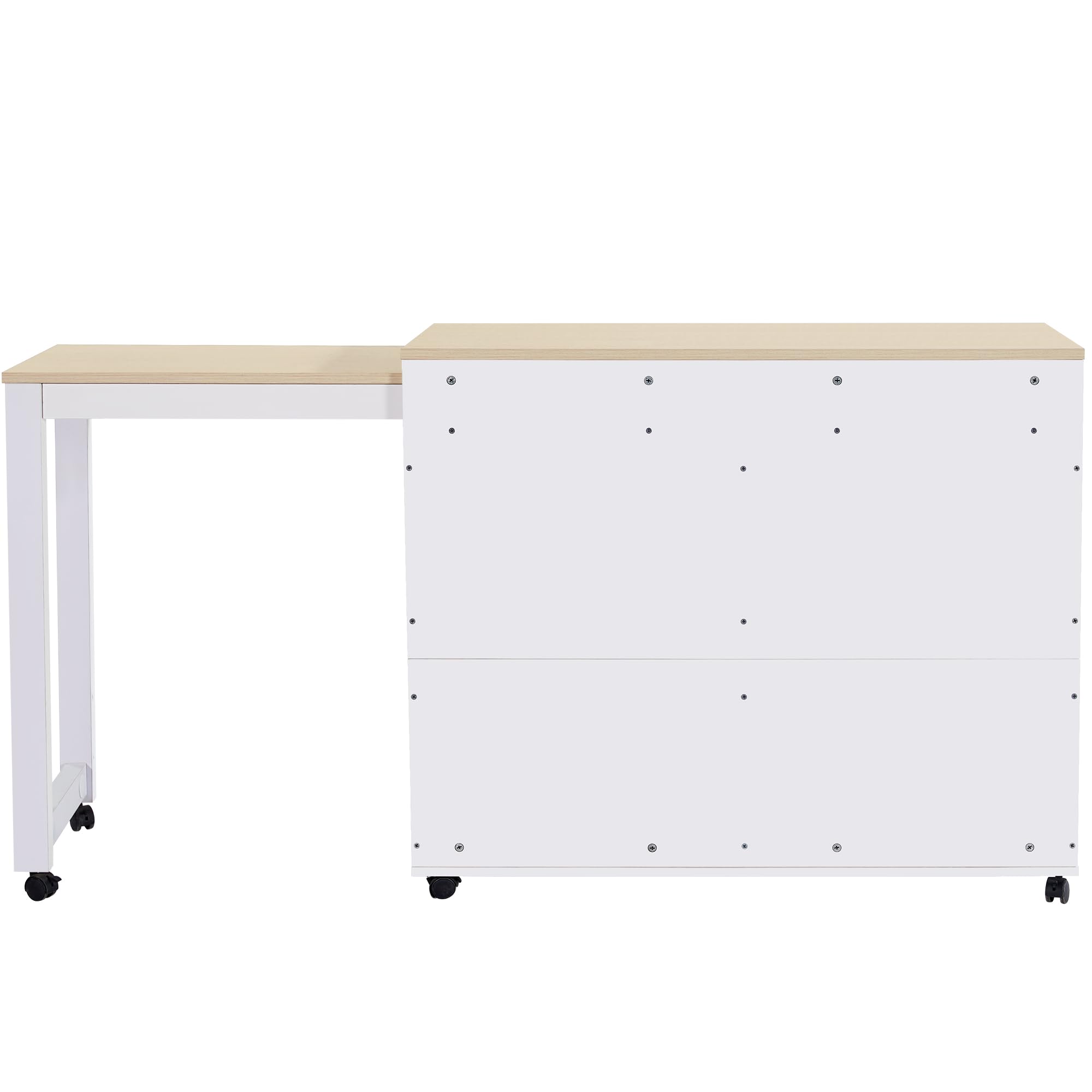 Mesa de bar extensible (118-180×50×94cm), isla de cocina extensible con espacio de almacenamiento, con seis estantes, mesa de bar, para comedor, para usar como divisor, color blanco