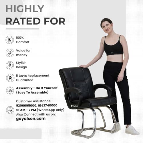 Image of Special Director Principal Office Visitor Study Chair with arm Rest and Cushioned seat Back, Chair Without Wheels, Holds Upto 125 kg (1, Black, Double Pipe Chrome Frame)