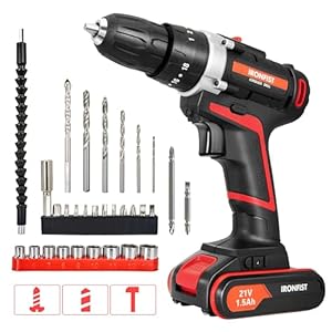 Cordless Drill, Screwdriver Impact Power Tools 21V Lithium Battery 3/8inch Keyless Chuck Led Light 2 Speed Driver