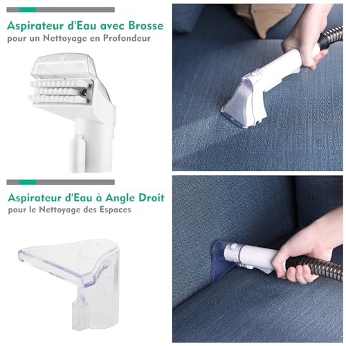 HAUSHOF StainZapper Shampouineuse, Nettoyeur de Tapis 400W, Nettoyeur Moquettes avec Double Réservoirs 1,1L+0,5L, Tuyau 1,2m, 85dB, 2 Buses pour Voiture/Coussins/Rideaux/Animaux, Accessoires Inclus