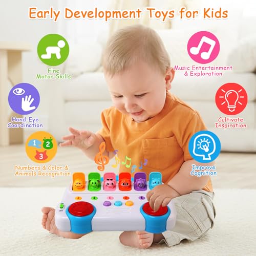 BelleStyle Baby Motorikspielzeug ab 1 Jahr, Pop Up Spielzeug mit Tieren Schlüssel Musik & Licht Frühe Entwicklung Ursache und Wirkung Lernspielzeug Montessori Spielzeug für Kinder 1 2 3 Jahr