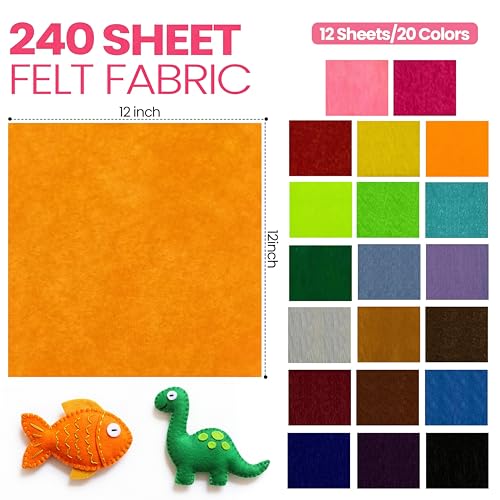 Image of Moukeren 240 Pcs 8 x 8 Inch Felt Sheets, Rainbow
