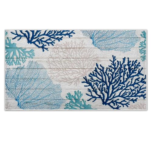 LUVADIAN Blue Beach Door Mat - Beach Coastal Outdoor Welcome Mat, Nautical Door Mat, Beach House Decor, Coastal Ocean Bathroom Decor, Coastal Outdoor Decor, Semi-Sheepskin Material,16x28 Inch
