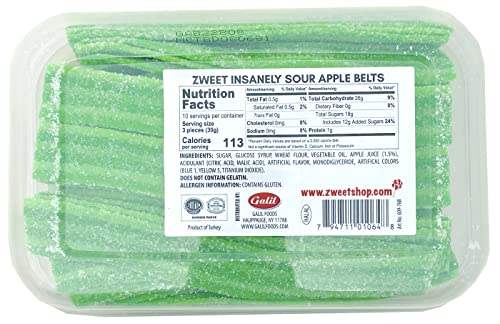 Zweet Insanely Sour Green Apple Candy Belts 10 Ounce (Pack Of 2) – Sour Kosher Candy, Halal Candy Belts – Resealable Pack Of Sour Licorice Belts #TOP3