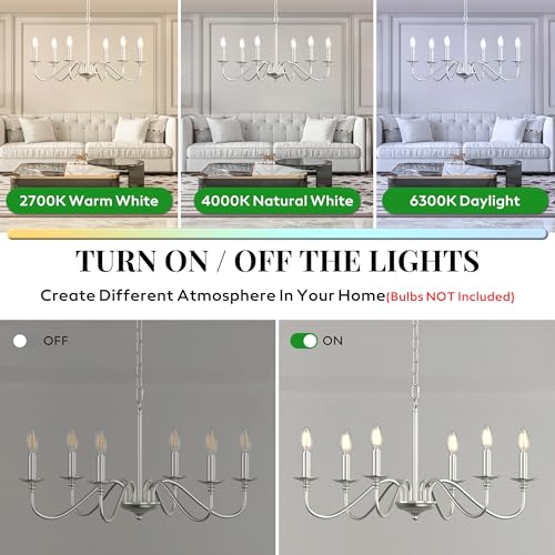 Image of 6-Light Farmhouse Chandelier 28'', Rustic Industrial Kitchen Island Pendant Lighting Fixture, Vintage Candle Ceiling Light for Dining Room, Living Room, Entryway, Bedroom-Brushed Nickel