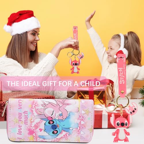 shengo Stitch Wallet Women's Wallet, Stitch Coin Purse Cartoon Purses PU Purse Long Stitch Wallets with Stitch Keychain, Gifts for Girls Women, Zippered (Style H) - Image 8