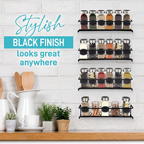 Ultimate Hostess 4-Tier Spice Rack Wall Mount Organizer - Black Hanging Spice Rack For Wall - Space-Saving Wall Mounted Spice Rack - Cabinet Door Spice Rack Organizer For Kitchen - No Jars Included #TOP6