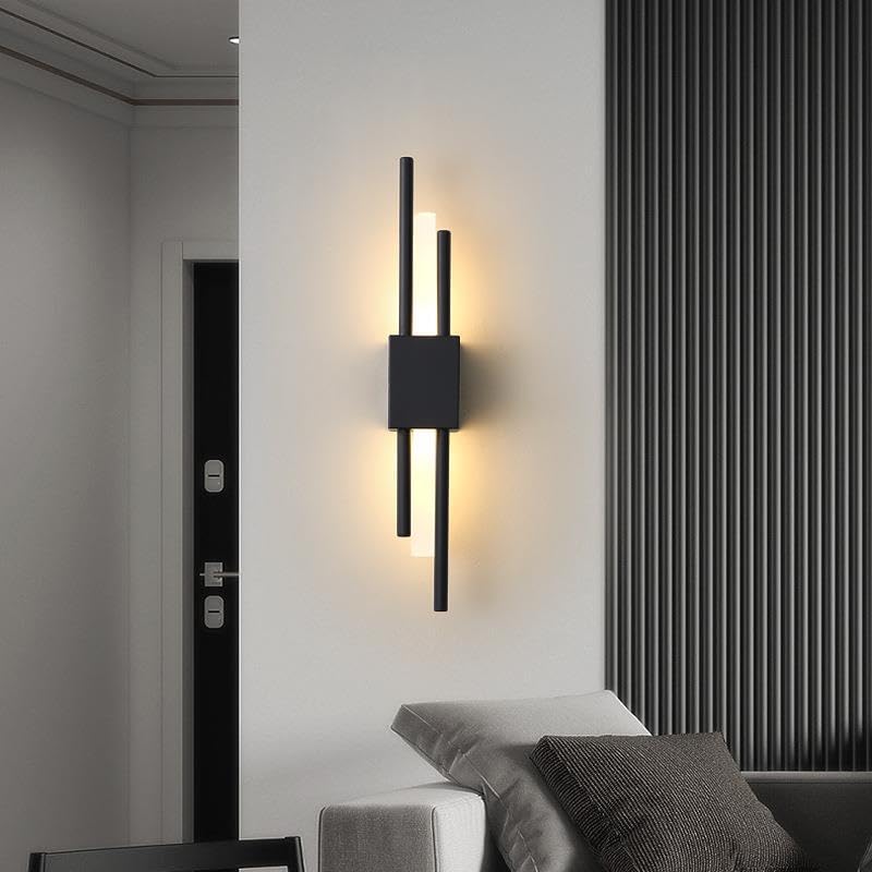 Comely Lámparas de Pared Interior LED, Moderna Negra Aplique de Pared de Diseño Lineal, 10W Apliques Largos Pared de Aluminio Acrílico para Salas, Escalera, Dormitorios, Pasillos, Blanco Cálido 3000K
