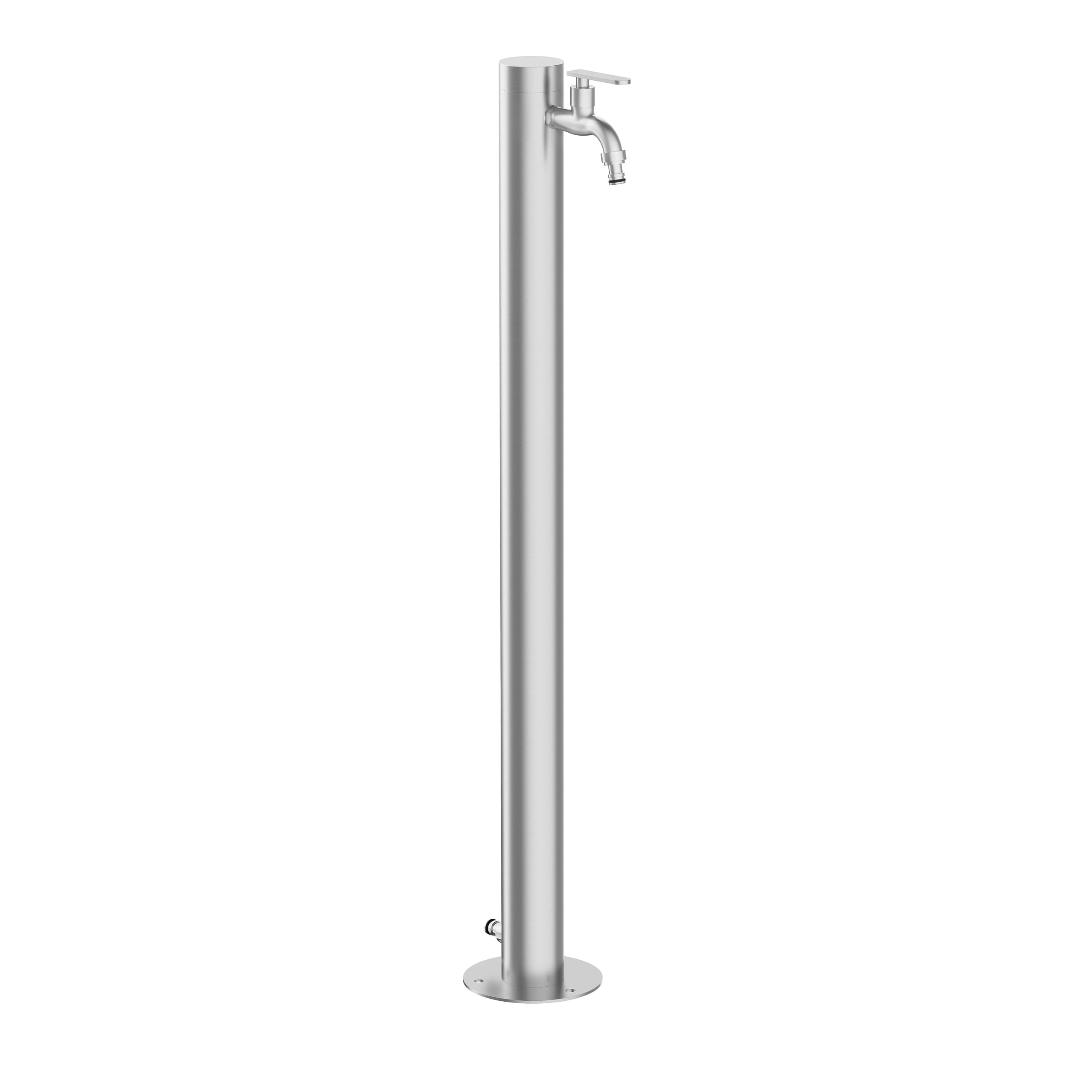 Edelstahl Wasserzapfsäule 93 cm Garten Wasserhahn Säule Ø 63 mm Edelstahl 304 gebürstet 2 Auslässe verdeckter Wasserzulauf stabile Bodenmontage Zapfstelle für Garten & Terrasse