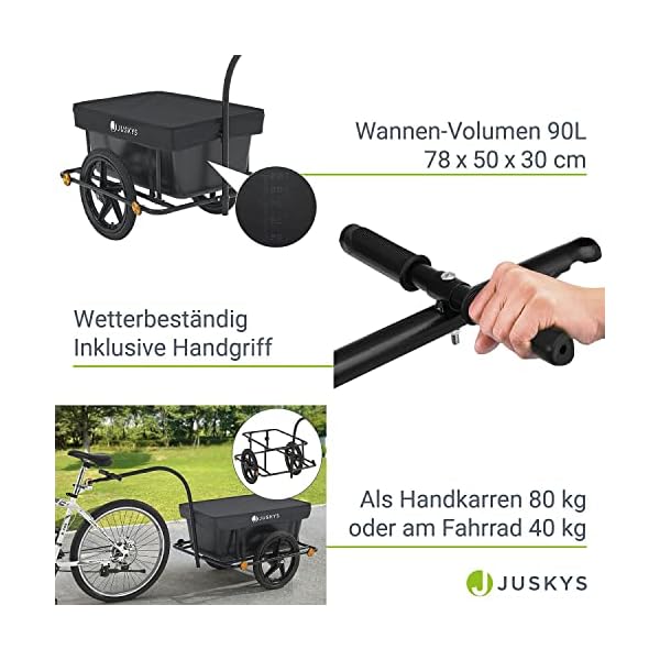 Juskys Fahrradanhänger 90 Liter - Lastenanhänger mit Kupplung, Deichsel — Anhänger für Fahrrad 40/80 kg Zuladung - Transportanhänger mit Schutzplane – Bild 5