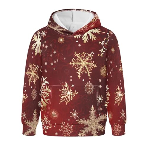 Kids Hoodies Sweaters Christmas Xmas Snowflake Hooded Sweatshirts with Big Pockets for Boys Girls B0400376
