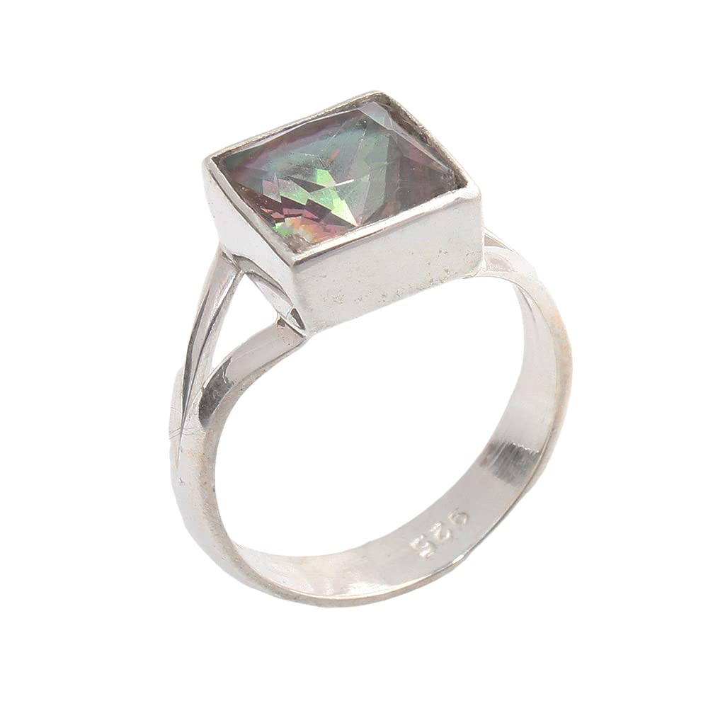 Anillo de plata esterlina fina para mujer Anillo de topacio místico natural Anillo de compromiso de plata esterlina Conjunto de bisel Anillo de piedras preciosas
