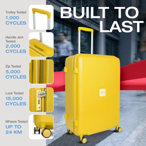 Image of American Tourister Zenrix | Check-in Trolley Bag (67 cm) | 360 8 Wheel Travel Luggage | Hard Case Polycarbonate Suitcase | Recessed TSA Lock | Yellow & Pale Yellow