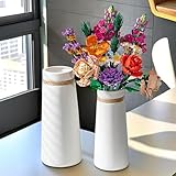 Lvases White Ceramic Cylinder Vase Set of 2, Nordic Modern Neutral Boho Ins Style Decorative Vase, Ceramic Aesthetic Home Decor Vases for Lego Flowers Pampas Grass Plant (Matte H 8.3' + H 10')
