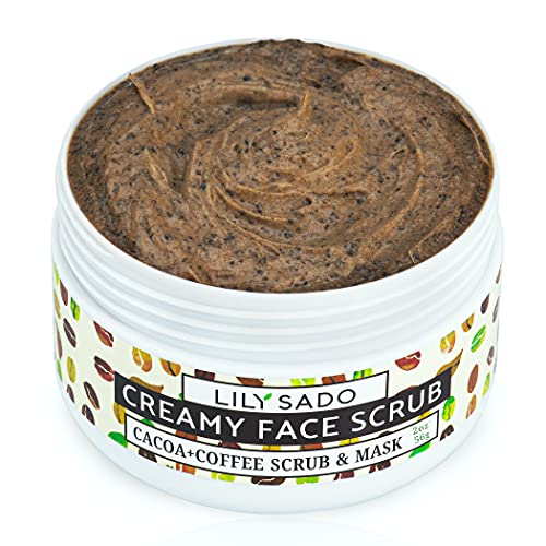 COCOA + COFFEE Creamy Face Scrub - Best Exfoliating VEGAN Facial Cleanser for Women & Men - Natural Face Wash Exfoliates & Energizes Skin, Treats Acne & Reduces Pore Size - For All Skin Types - 2 oz