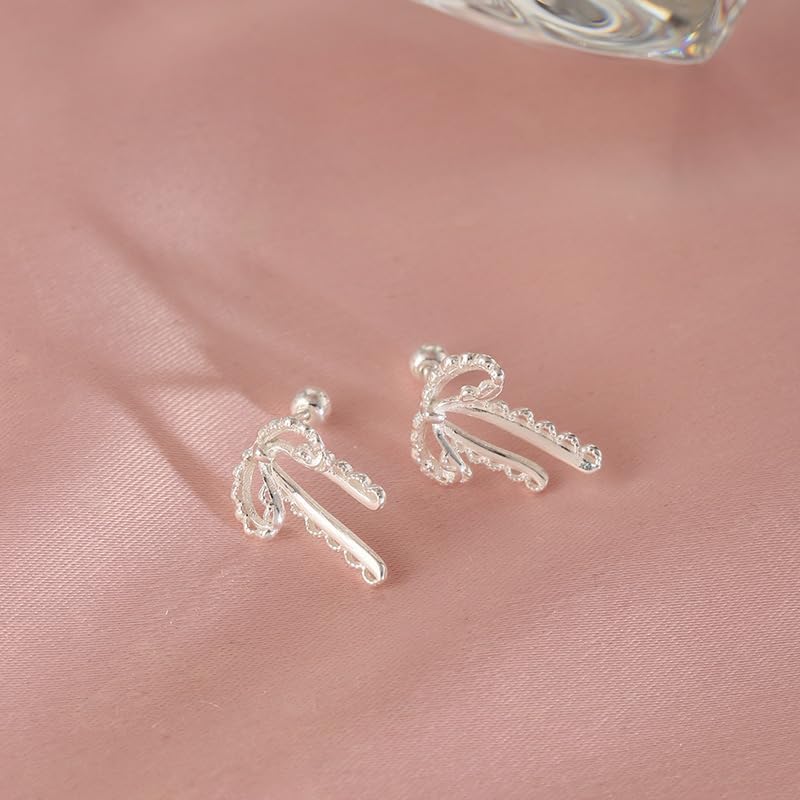 Bow Earrings for Women Small Silver Bow Ribbon Stud Earrings Dainty Bowknot Earring Hypoallergenic Christmas Jewelry Gift Accessories - Image 6
